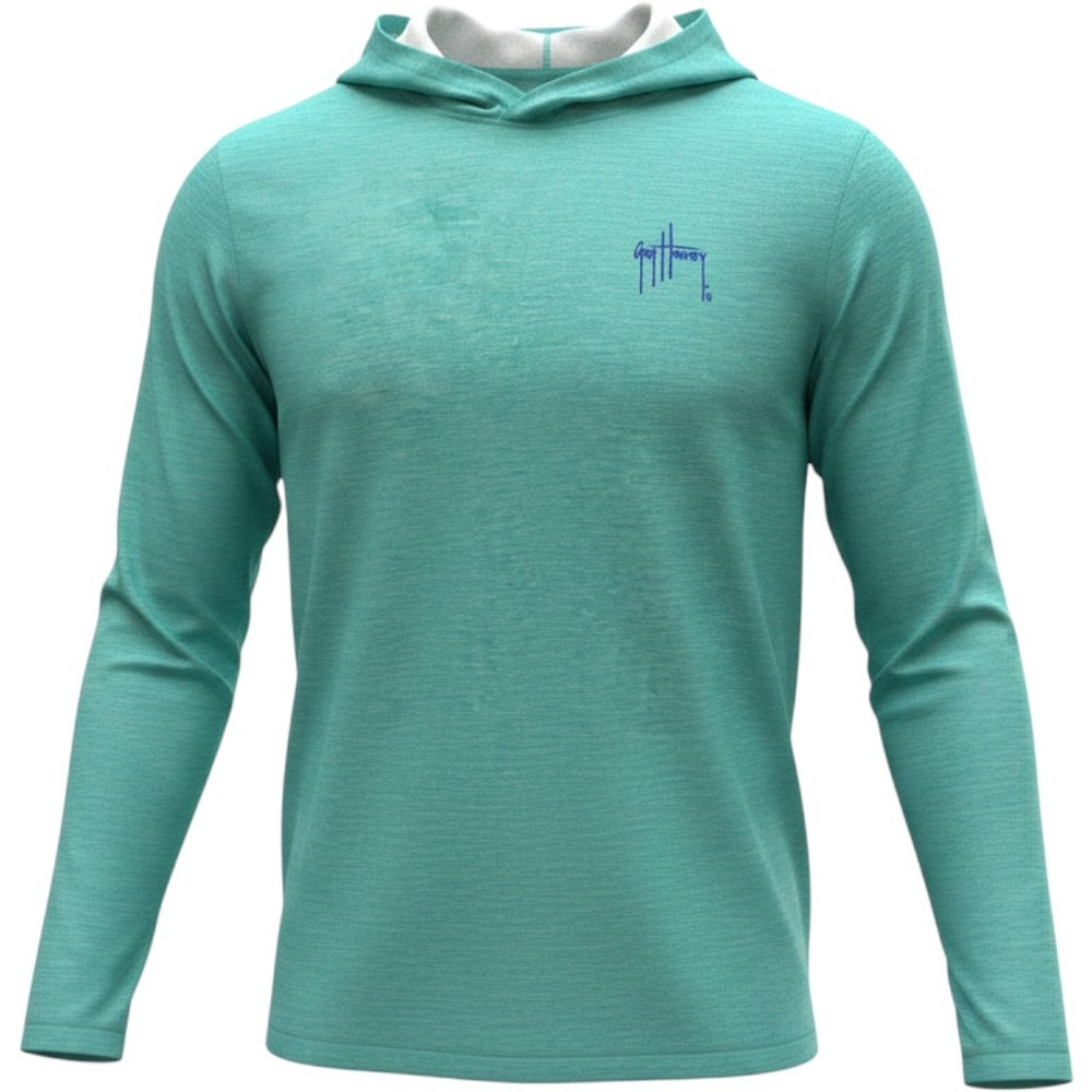 Guy Harvey Mens Teal Heather Offshore Marlin Performance Sun Hoodie Size Medium